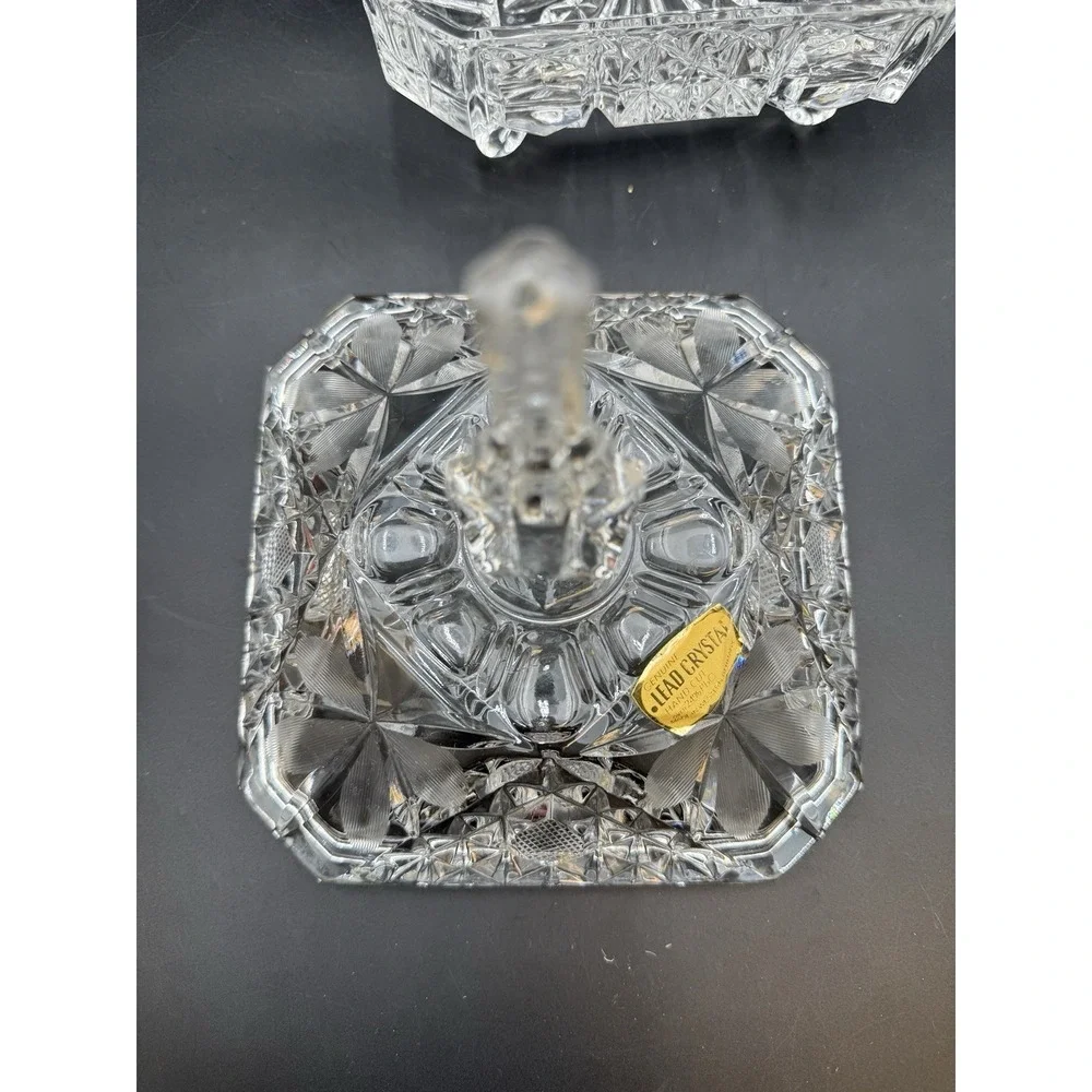 Square Crystal Covered Candy Dish Strawberry and Star Flower Pattern Curved Foot